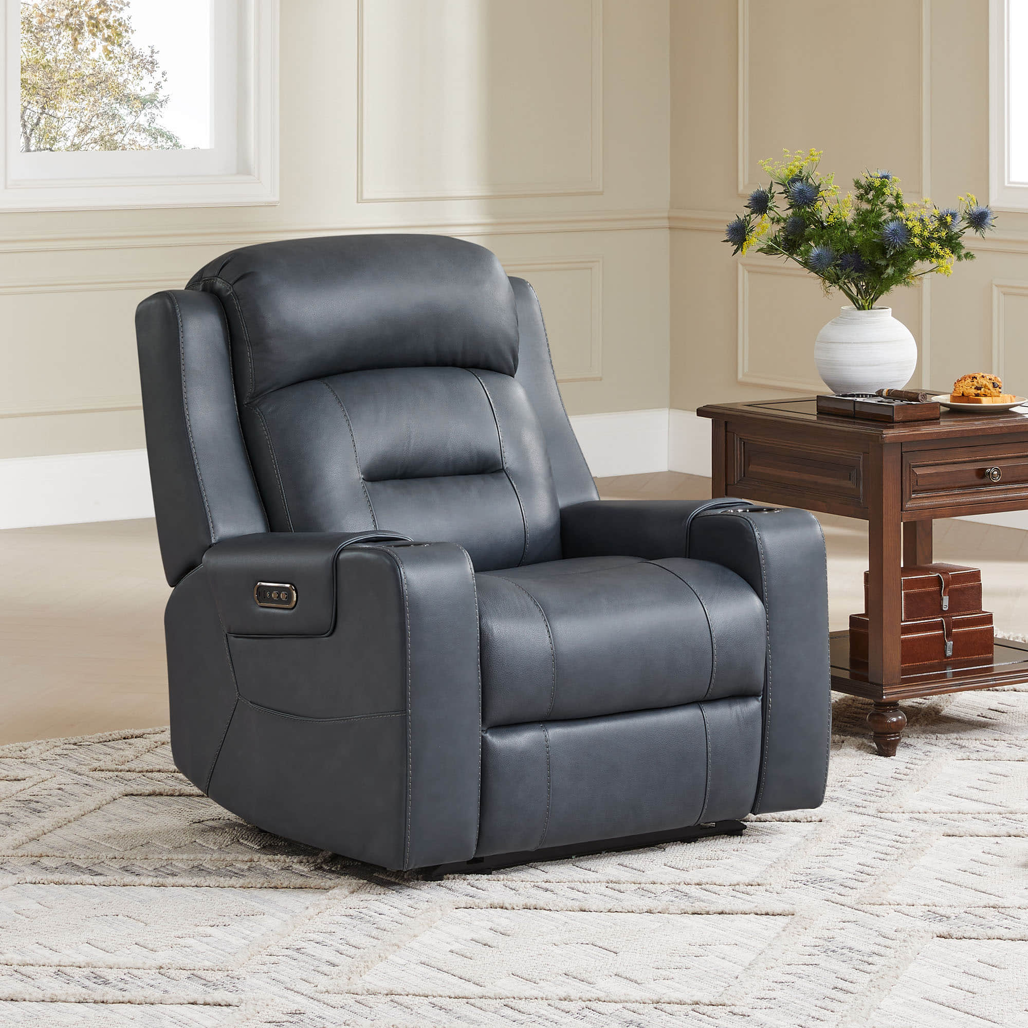 Garrison Genuine Leather Power Lay Flat Recliner with Power Headrest