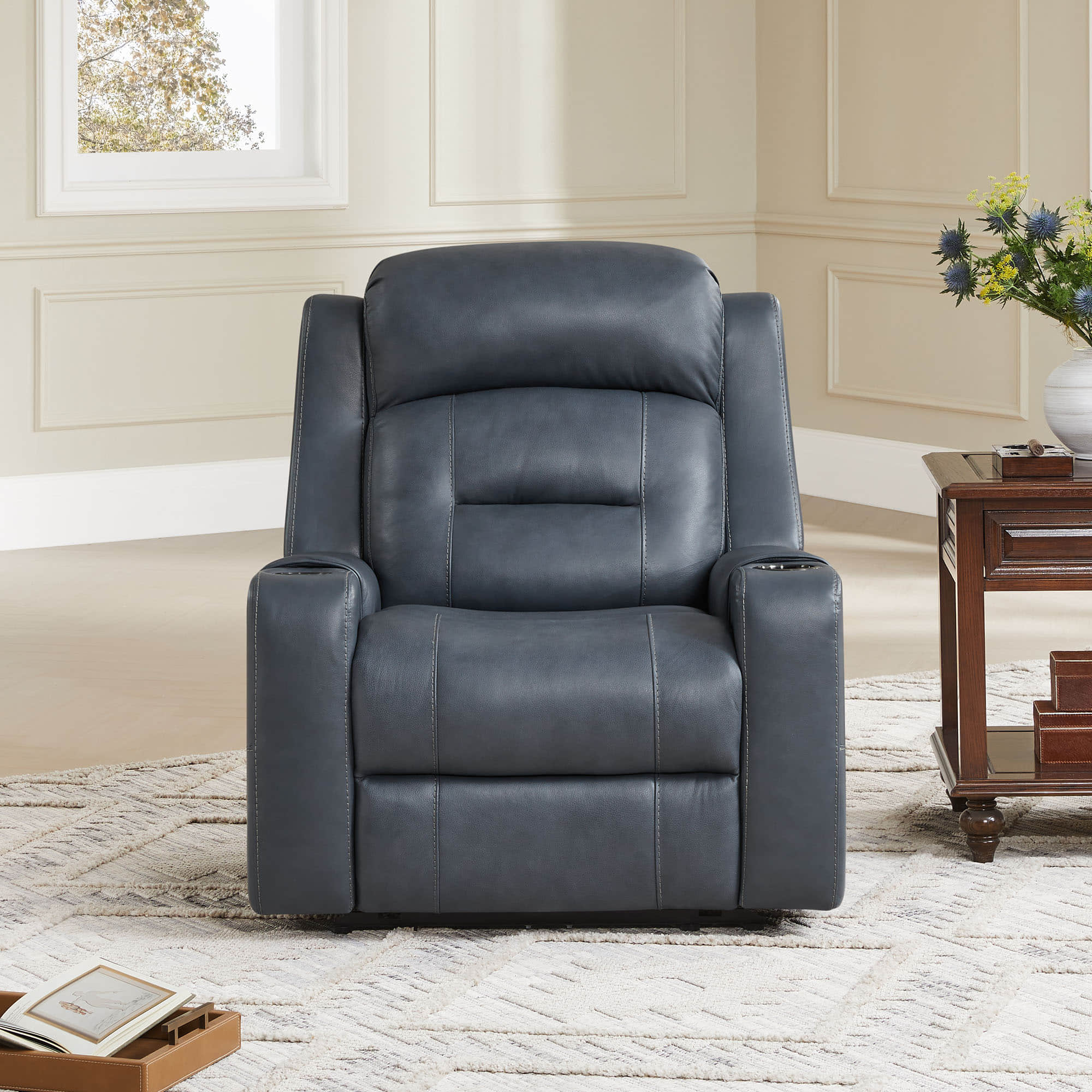 Garrison Genuine Leather Power Lay Flat Recliner with Power Headrest