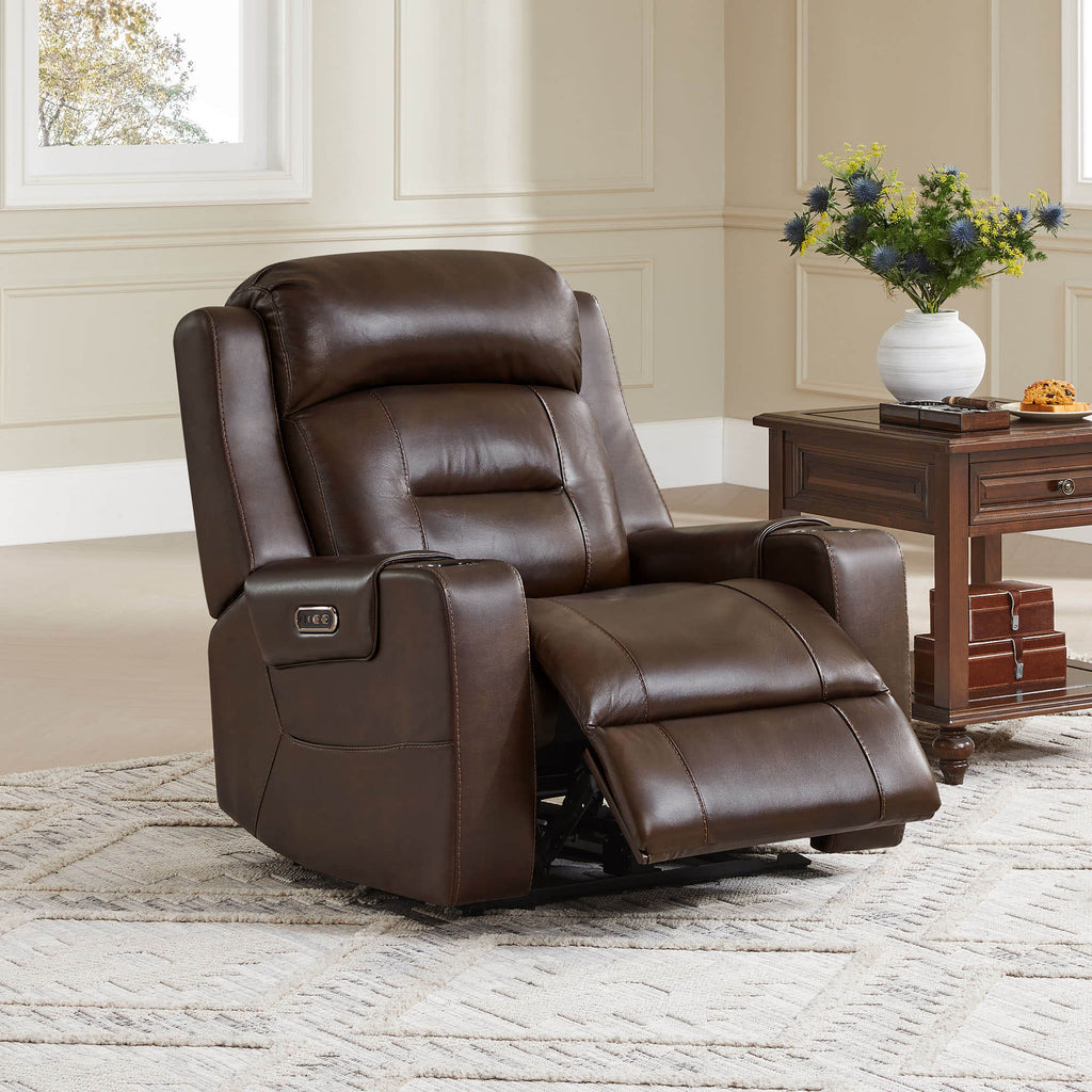 Garrison Genuine Leather Power Lay Flat Recliner with Power Headrest
