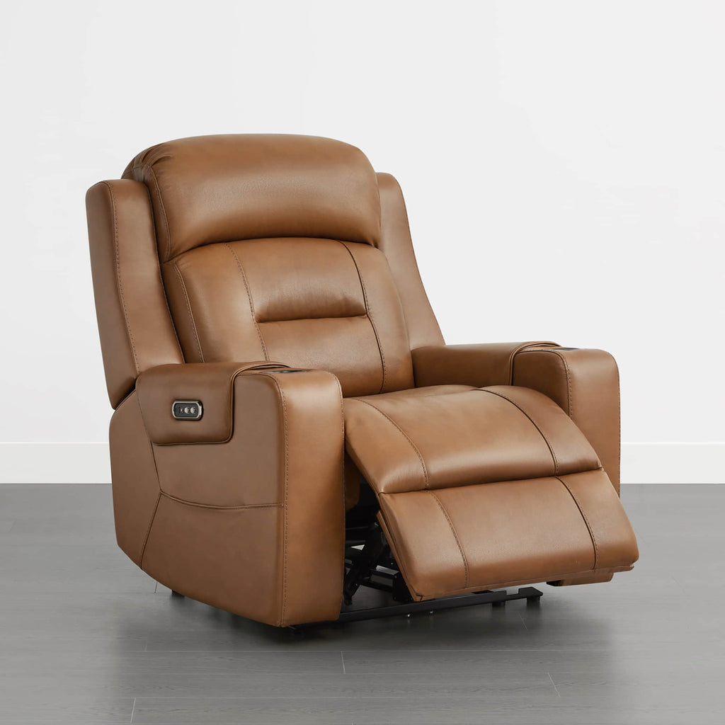 Garrison Genuine Leather Power Lay Flat Recliner with Power Headrest
