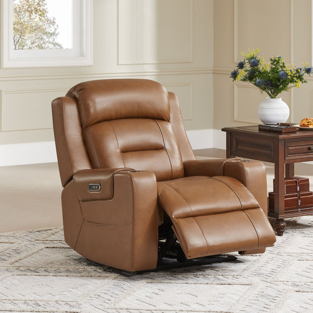 Garrison Genuine Leather Power Lay Flat Recliner with Power Headrest