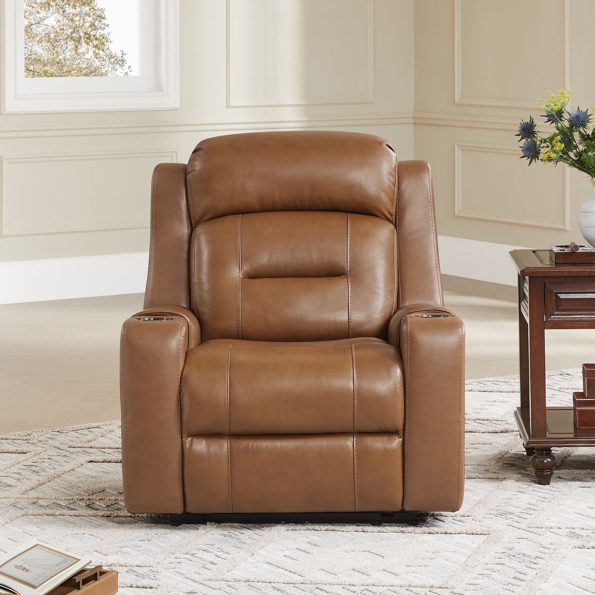 Garrison Genuine Leather Power Lay Flat Recliner with Power Headrest