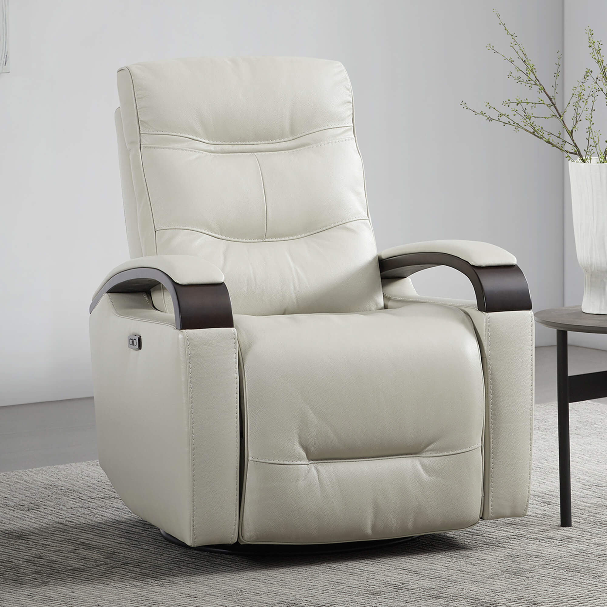 Gentry Leather Power Swivel Glider Recliner with Charging Port