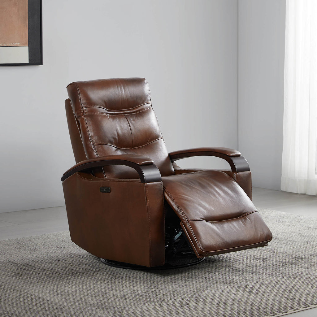 Gentry Leather Power Swivel Glider Recliner with Charging Port