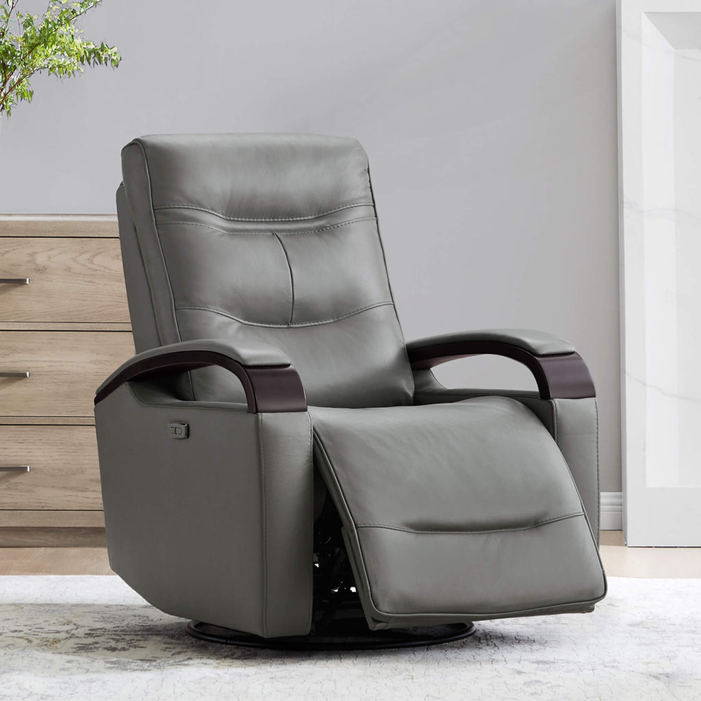 Gentry Leather Power Swivel Glider Recliner with Charging Port