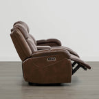 Canapé inclinable électrique Isaac en cuir véritable, avec dossier basculant électrique, pour installation contre un mur.