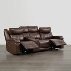 Canapé inclinable électrique Isaac en cuir véritable, avec dossier basculant électrique, pour installation contre un mur.