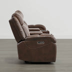 Canapé inclinable électrique Isaac en cuir véritable, avec dossier basculant électrique, pour installation contre un mur.