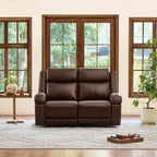 Canapé inclinable électrique Isaac en cuir véritable, avec dossier basculant électrique, pour installation contre un mur.