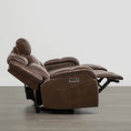 Canapé inclinable électrique Isaac en cuir véritable, avec dossier basculant électrique, pour installation contre un mur.