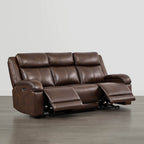 Canapé inclinable électrique Isaac en cuir véritable, avec dossier basculant électrique, pour installation contre un mur.