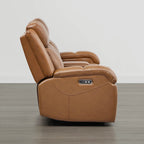 Canapé inclinable électrique Isaac en cuir véritable, avec dossier basculant électrique, pour installation contre un mur.