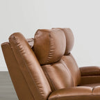 Canapé inclinable électrique Isaac en cuir véritable, avec dossier basculant électrique, pour installation contre un mur.