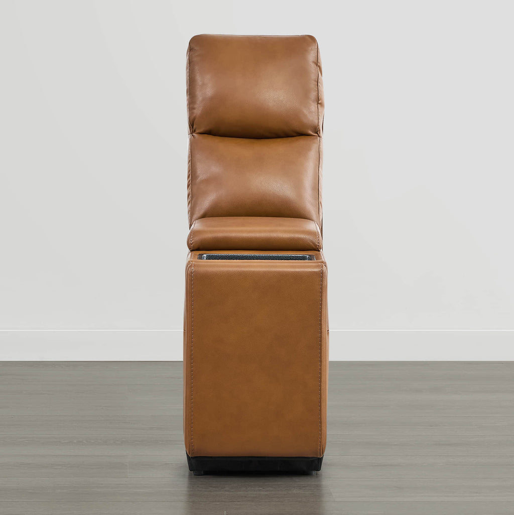 Canapé inclinable électrique Isaac en cuir véritable, avec dossier basculant électrique, pour installation contre un mur.