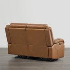 Canapé inclinable électrique Isaac en cuir véritable, avec dossier basculant électrique, pour installation contre un mur.