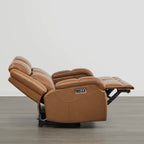 Canapé inclinable électrique Isaac en cuir véritable, avec dossier basculant électrique, pour installation contre un mur.