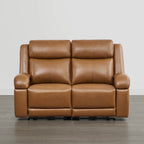 Canapé inclinable électrique Isaac en cuir véritable, avec dossier basculant électrique, pour installation contre un mur.