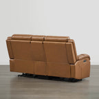 Canapé inclinable électrique Isaac en cuir véritable, avec dossier basculant électrique, pour installation contre un mur.