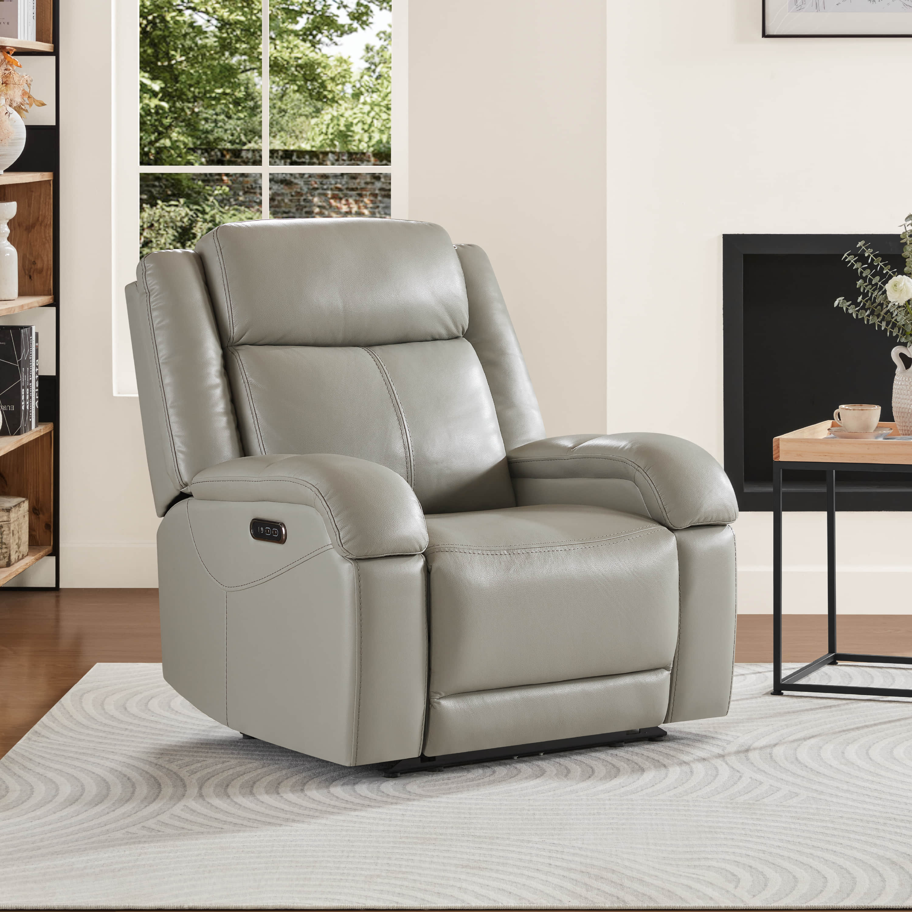 Isaac Genuine Leather Wall Hugger Power Recliner with Power Headrest