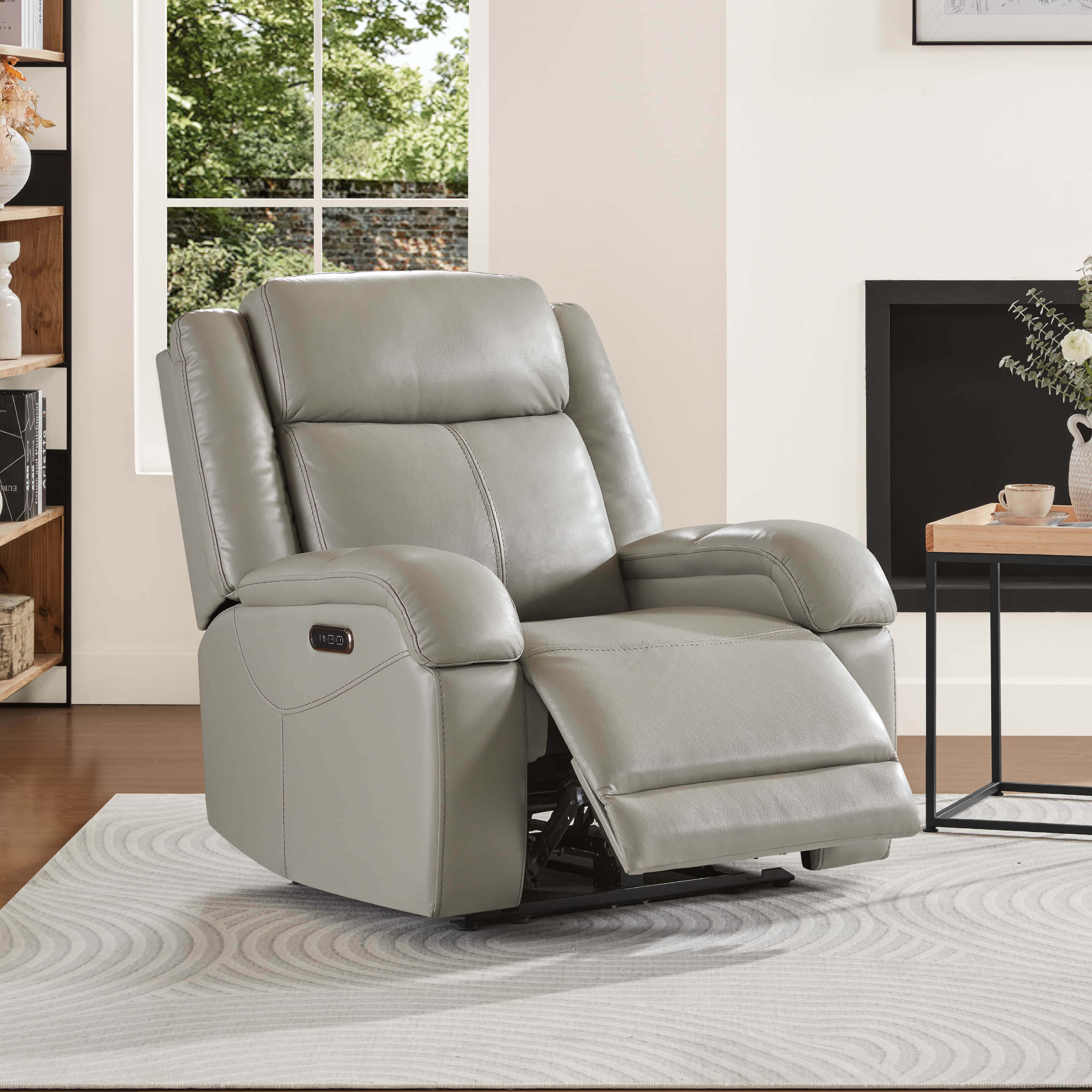 Isaac Genuine Leather Wall Hugger Power Recliner with Power Headrest