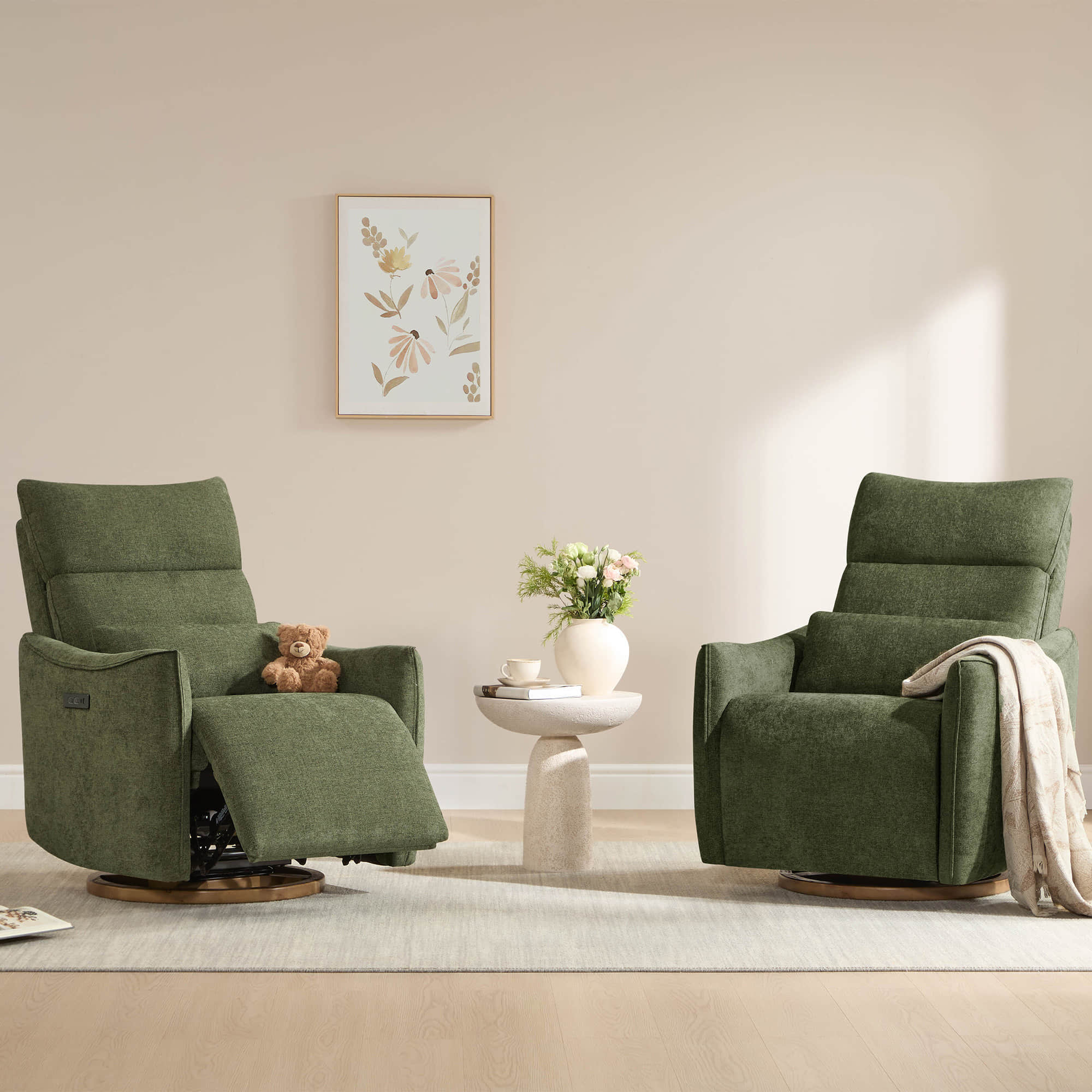 Janice Power Swivel Nursery Glider Recliner with Power Headrest