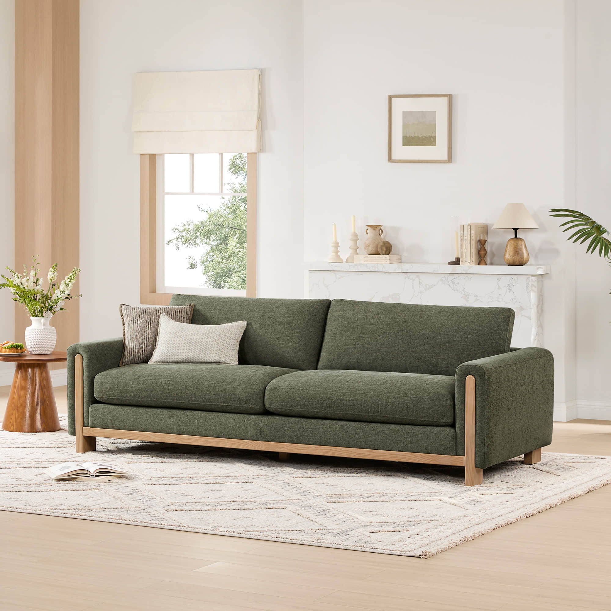 Keaton Performance Fabric 3-Seater Sofa with Ash Wood Base (99'')