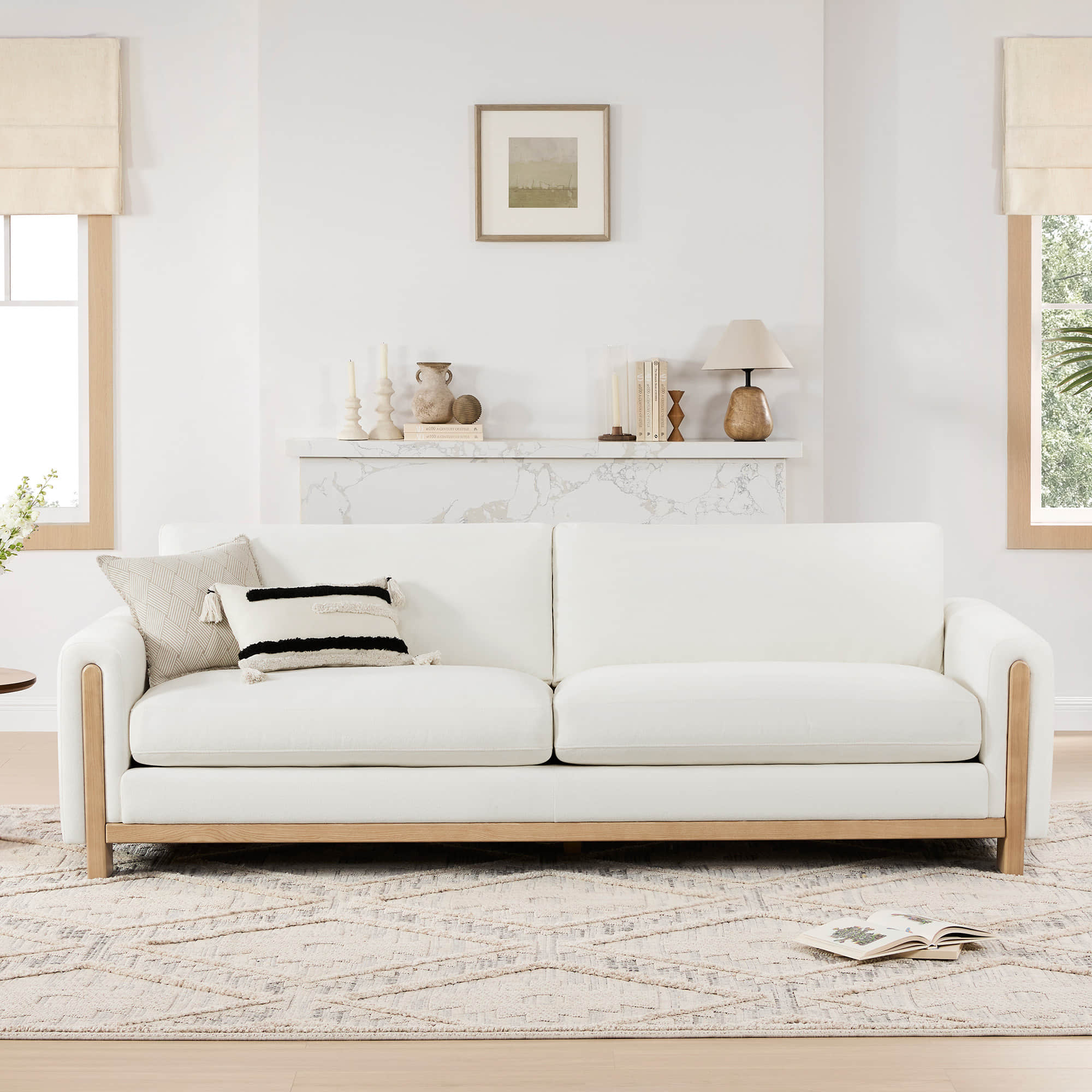 Keaton Performance Fabric 3-Seater Sofa with Ash Wood Base (99'')