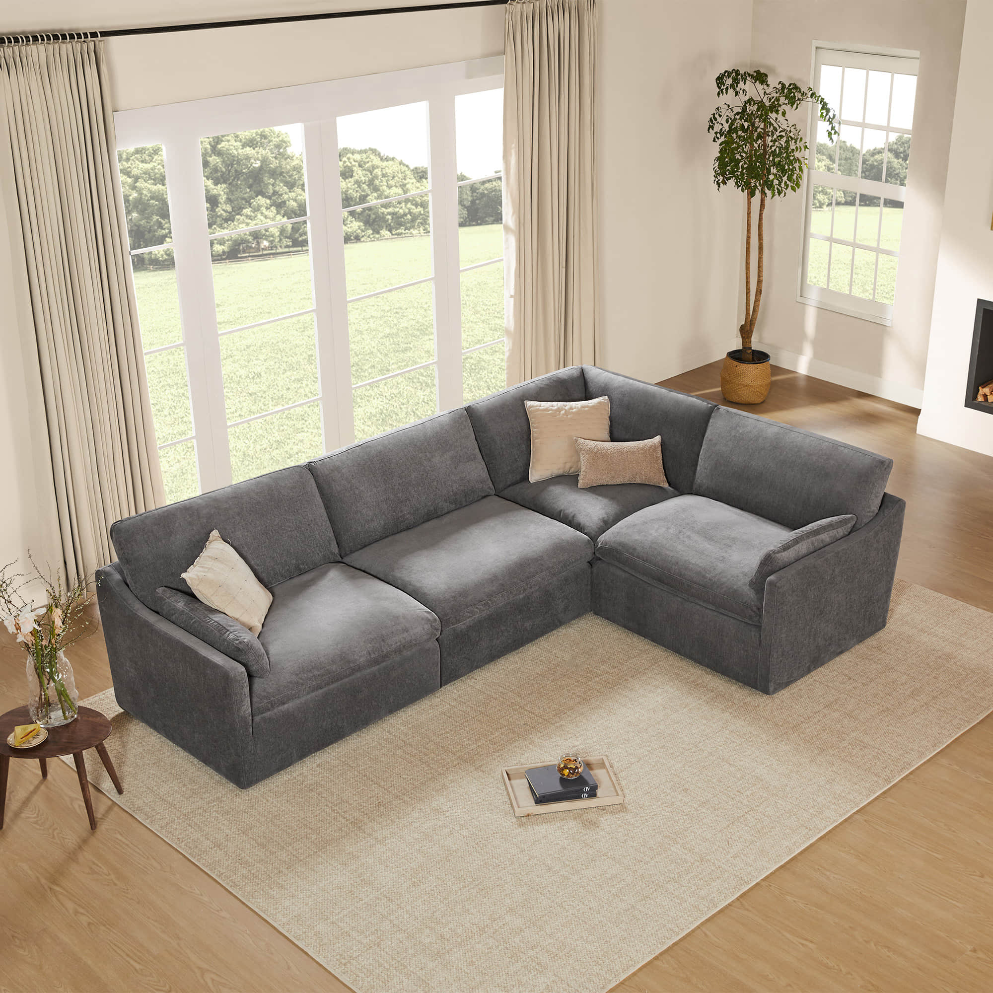 Kenna Modular 4 Seat Sofa-Chaise Sectional