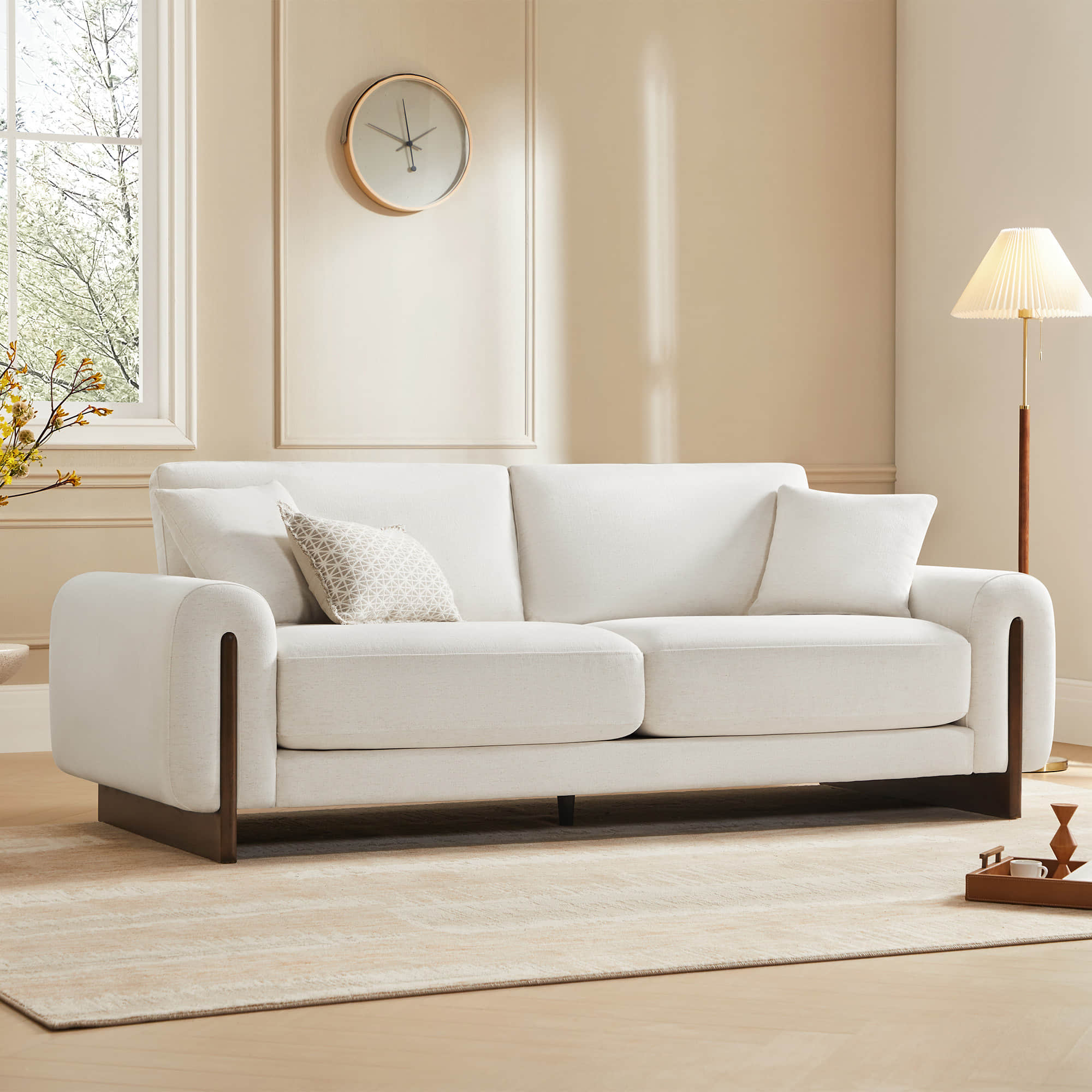 Kiara 3-Seater Chenille Sofa with Birch Wood Base