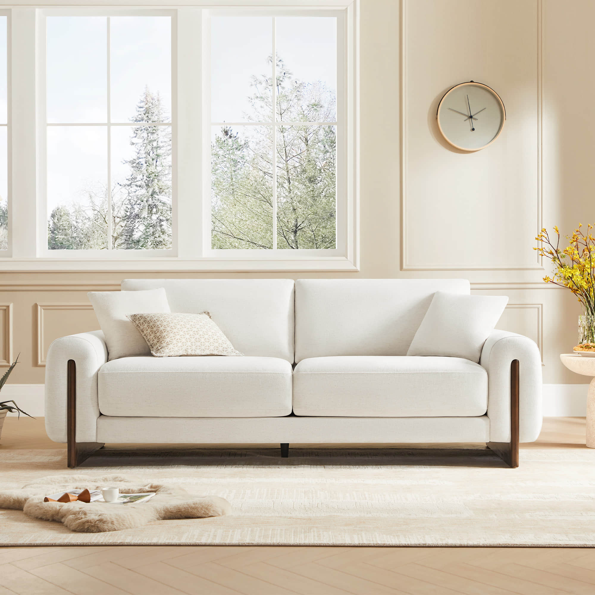 Kiara 3-Seater Chenille Sofa with Birch Wood Base