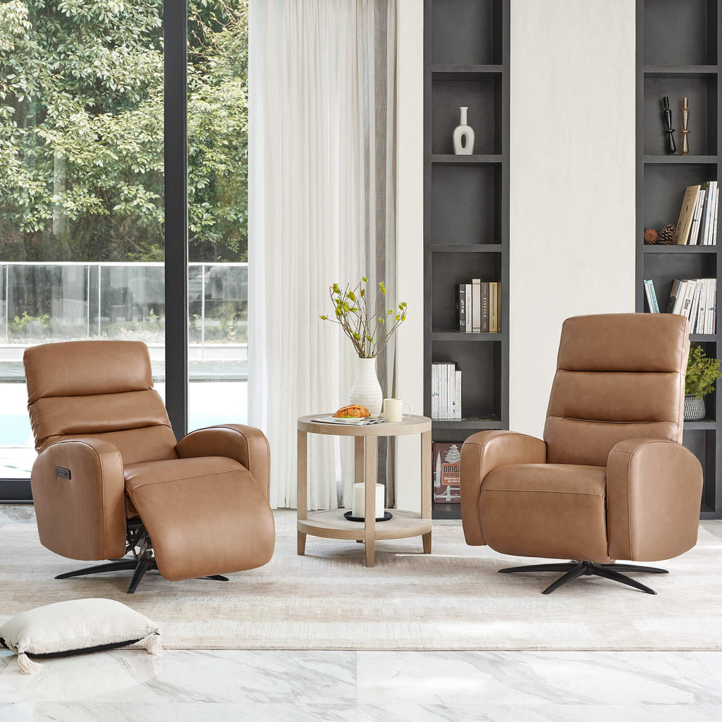 Landon Genuine Leather Power Swivel Recliner with Power Headrest