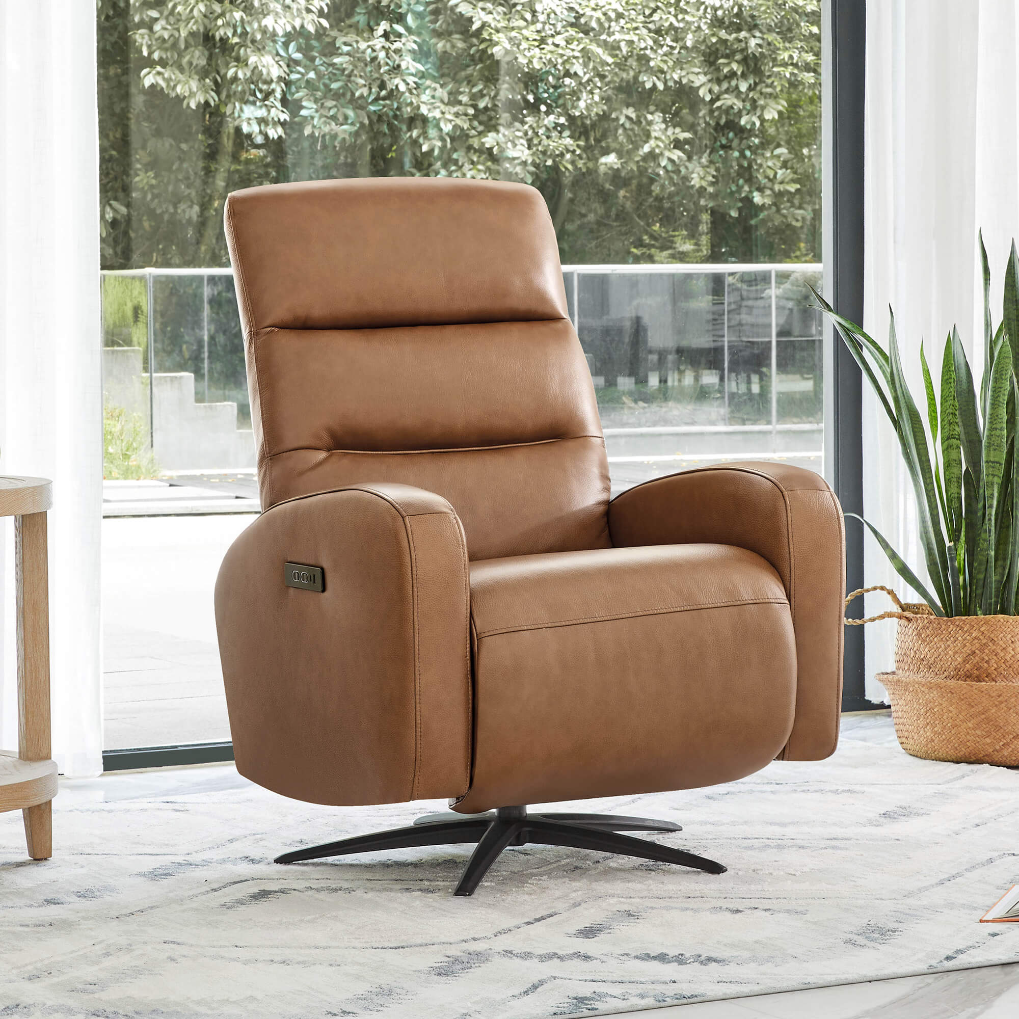 Landon Genuine Leather Power Swivel Recliner with Power Headrest