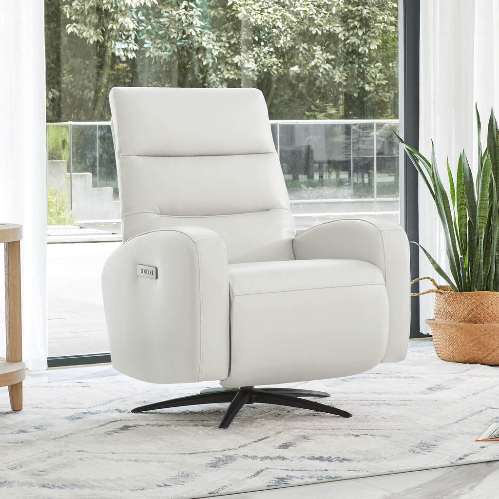 Landon Genuine Leather Power Swivel Recliner with Power Headrest