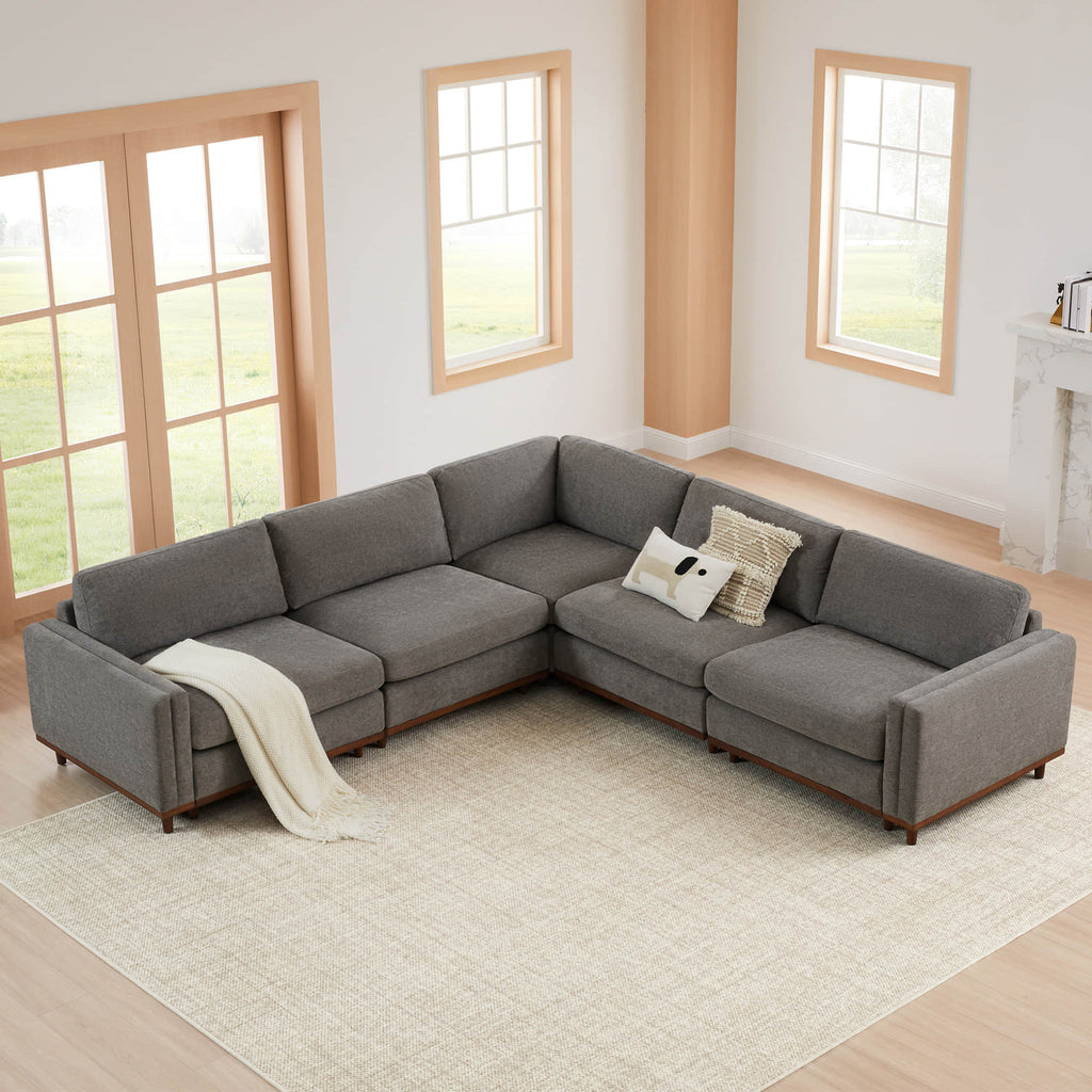 Liam 5-Piece Overstuffed Feather Wood Base Sectional Sofa