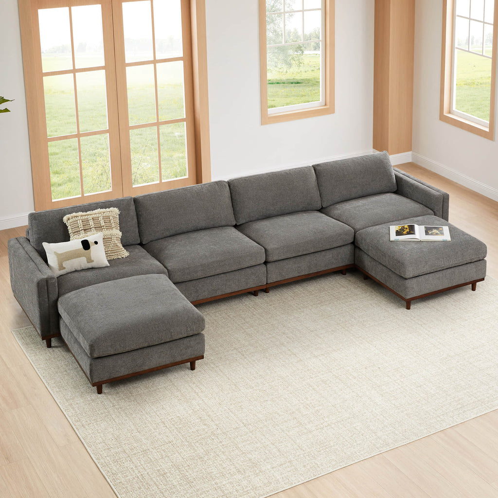 Liam 6-Piece Overstuffed Feather Wood Base Sectional Sofa