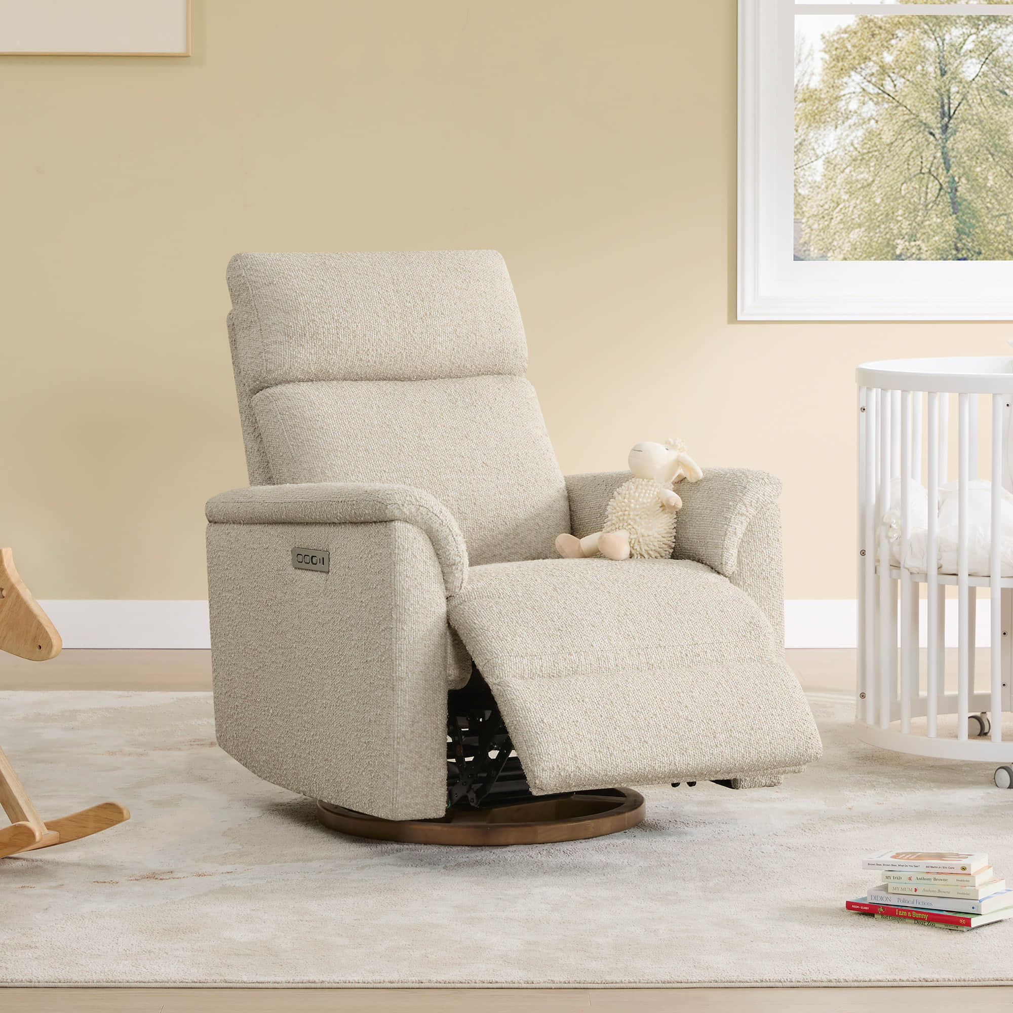 Lulla Power Swivel Nursery Glider Recliner with Power Headrest and Nightlight