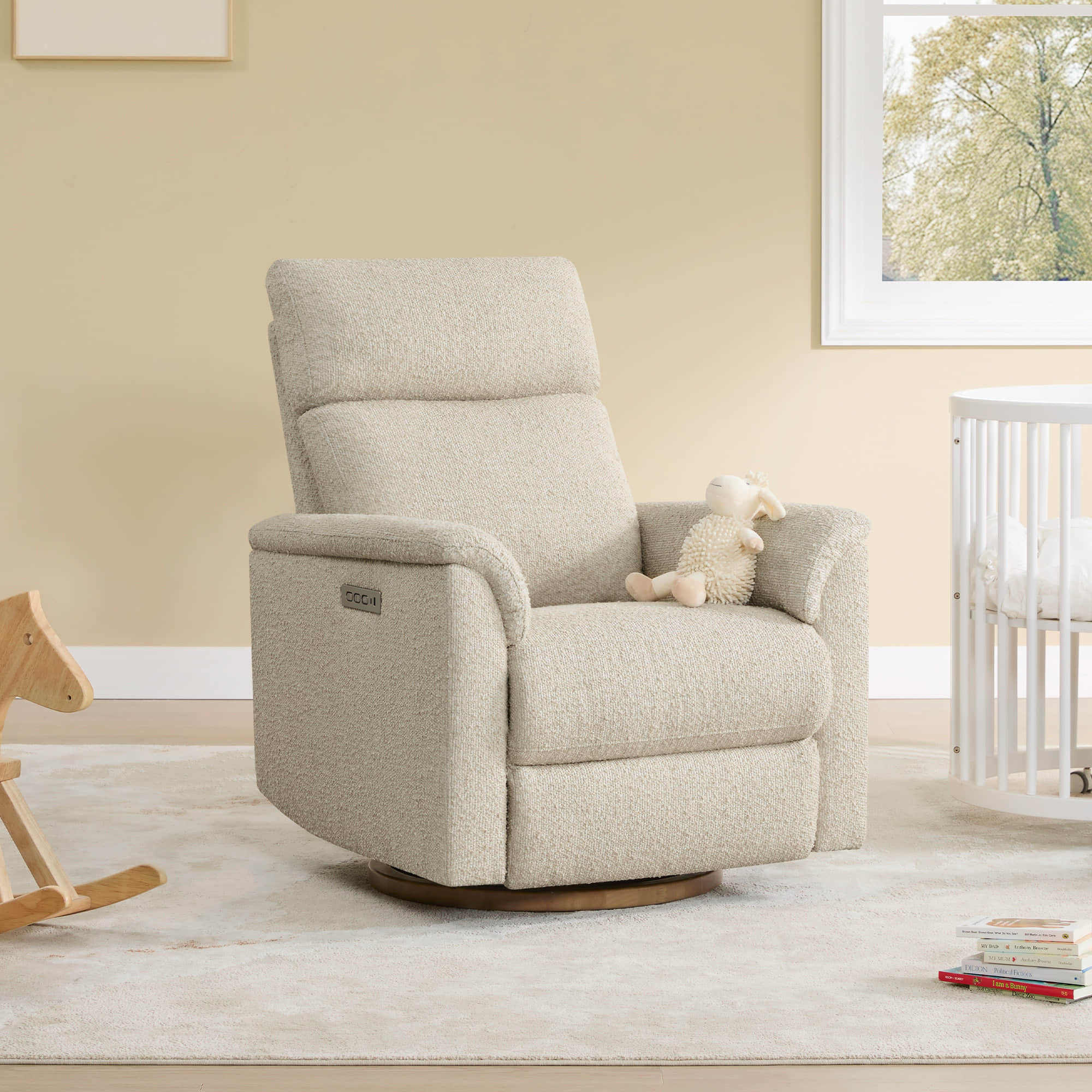 Lulla Power Swivel Nursery Glider Recliner with Power Headrest and Nightlight