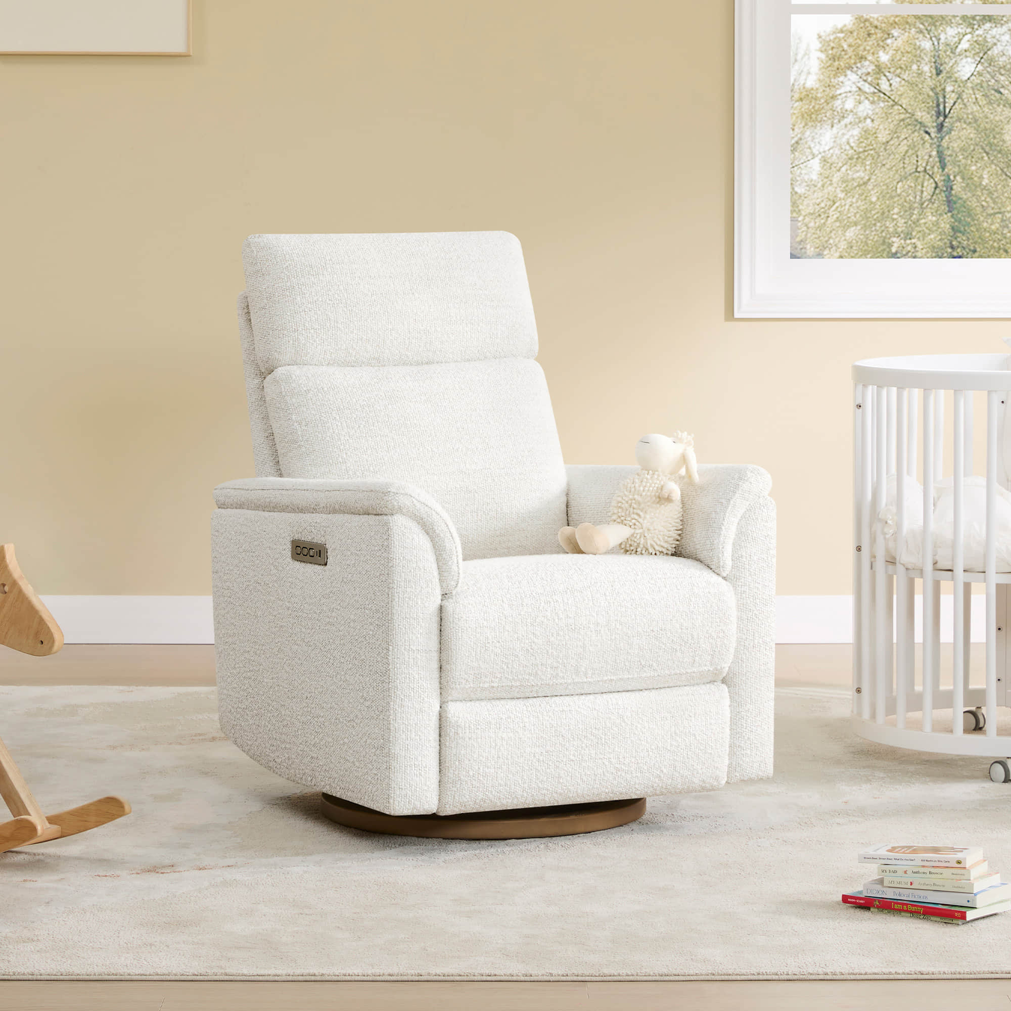 Lulla Power Swivel Nursery Glider Recliner with Power Headrest and Nightlight
