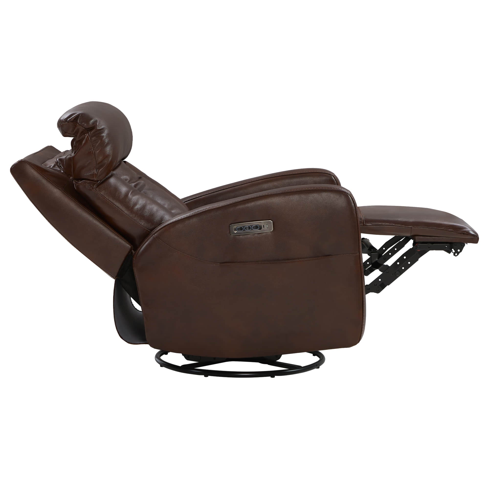 Maxwell Genuine Leather Swivel Glider Recliner with Power Lumbar&Headrest