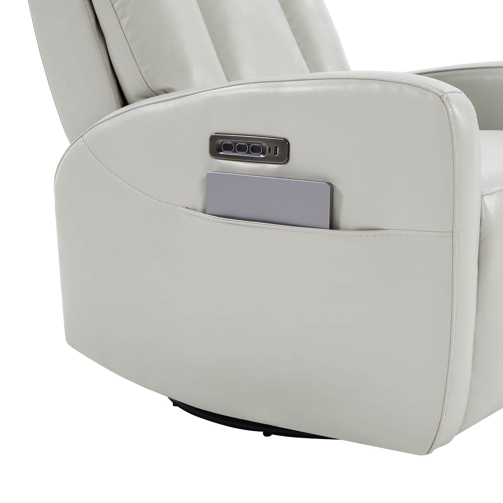 Maxwell Genuine Leather Swivel Glider Recliner with Power Lumbar&Headrest