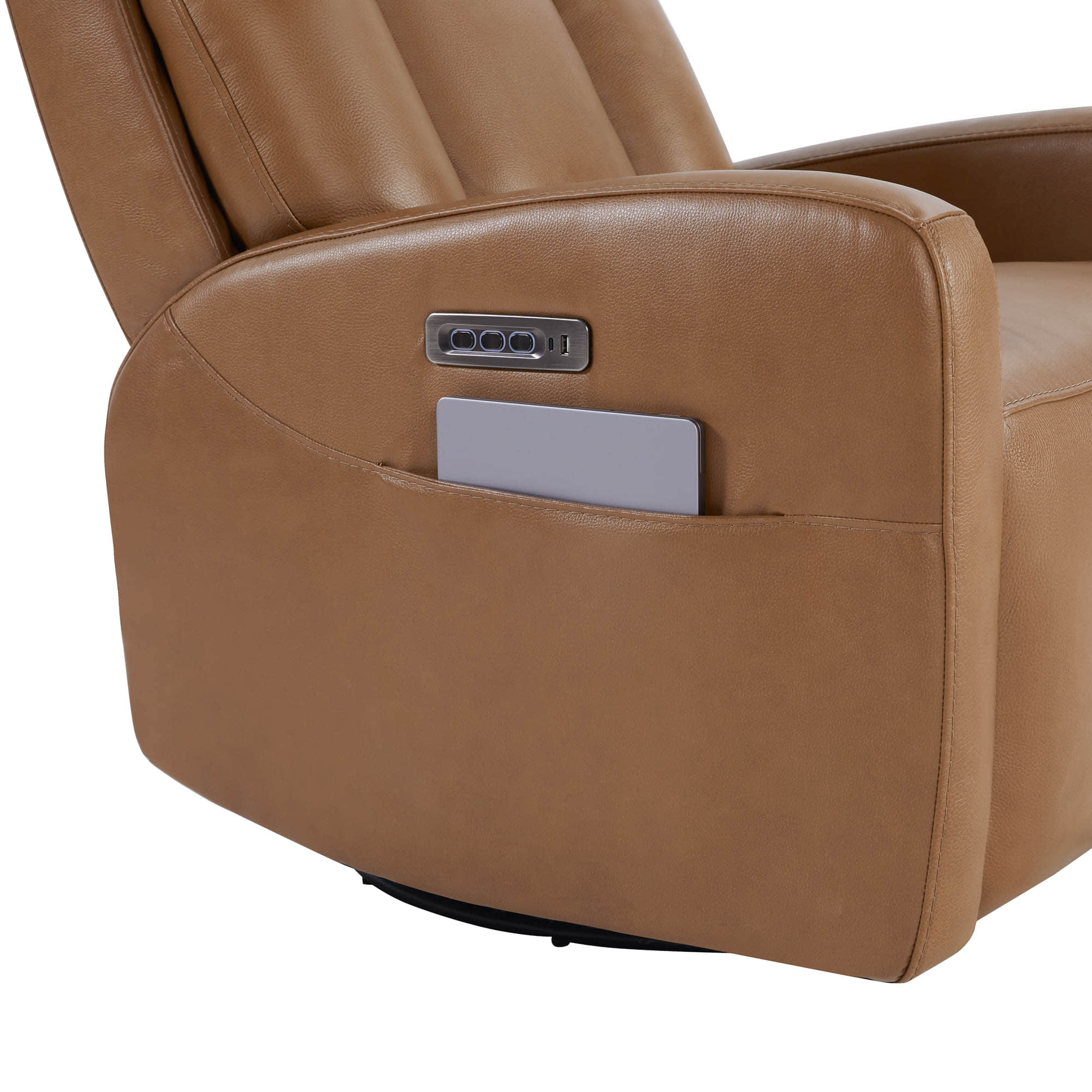 Maxwell Genuine Leather Swivel Glider Recliner with Power Lumbar&Headrest