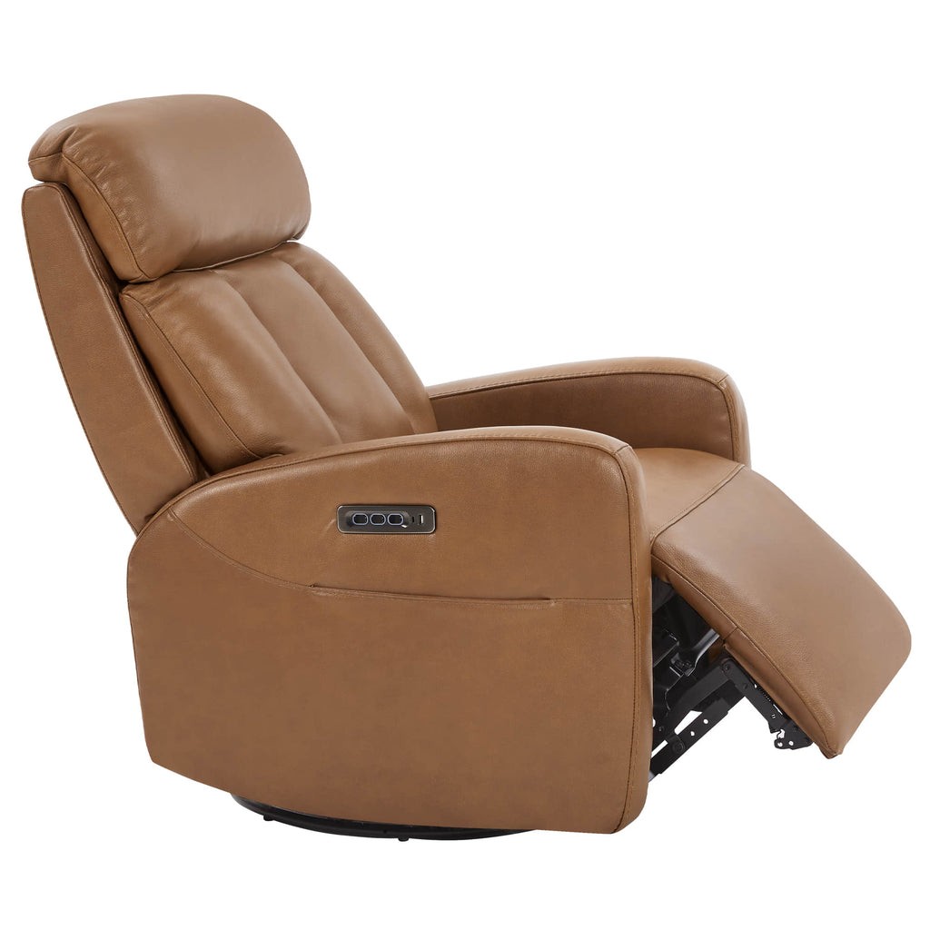 Maxwell Genuine Leather Swivel Glider Recliner with Power Lumbar&Headrest