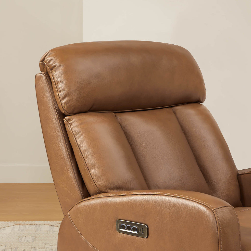Maxwell Genuine Leather Swivel Glider Recliner with Power Lumbar&Headrest