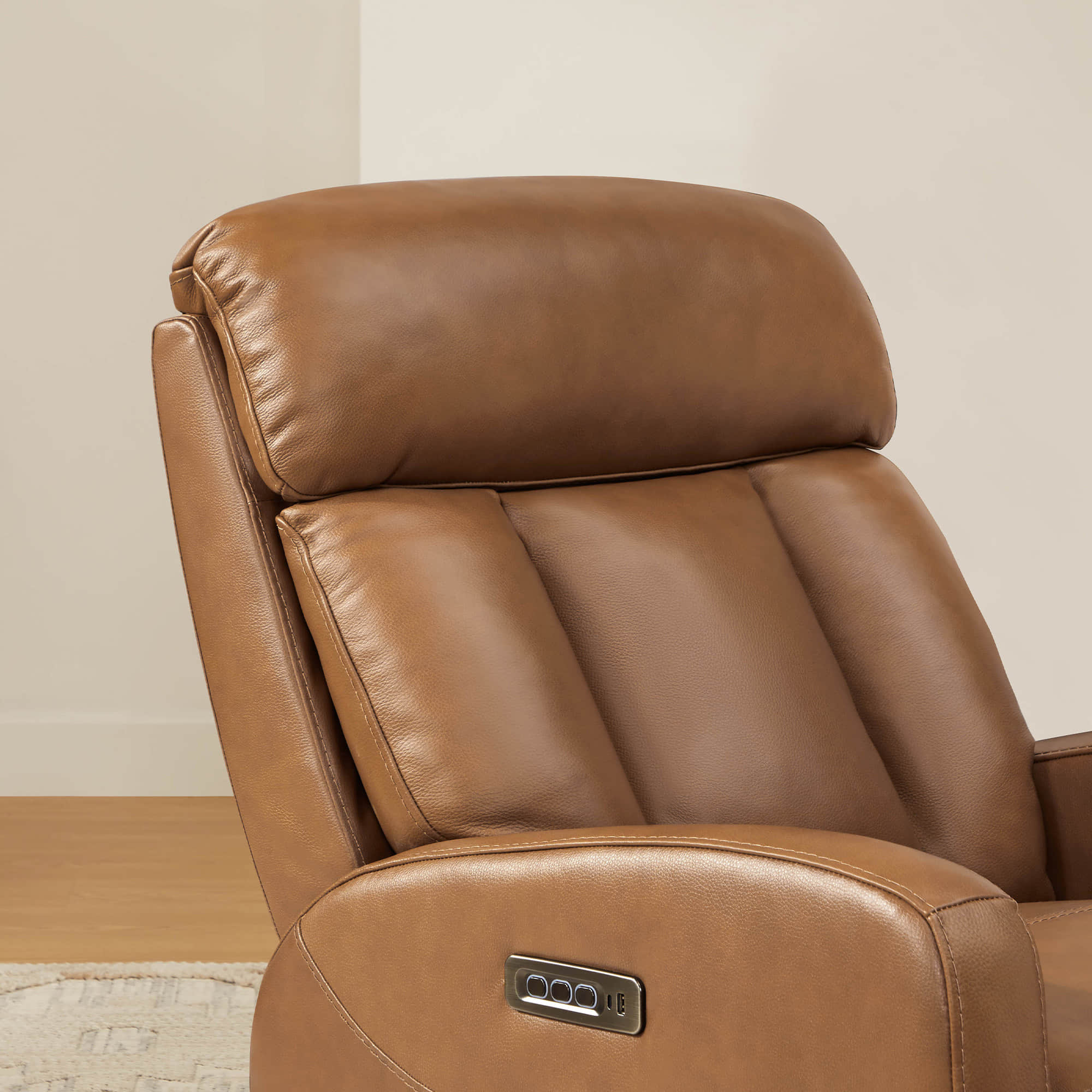 Maxwell Genuine Leather Swivel Glider Recliner with Power Lumbar&Headrest