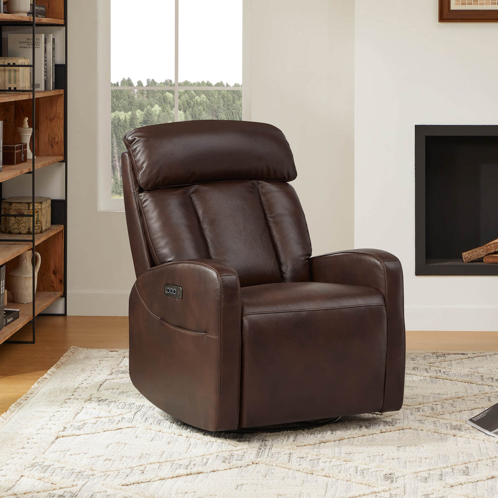 Maxwell Genuine Leather Swivel Glider Recliner with Power Lumbar&Headrest