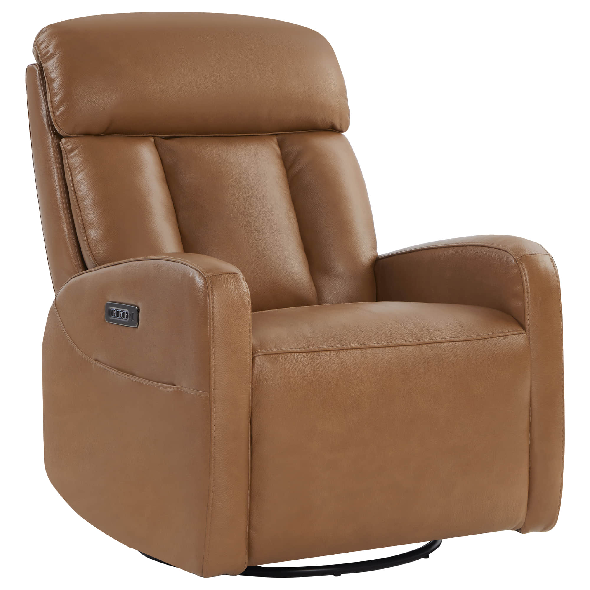 Maxwell Genuine Leather Swivel Glider Recliner with Power Lumbar&Headrest