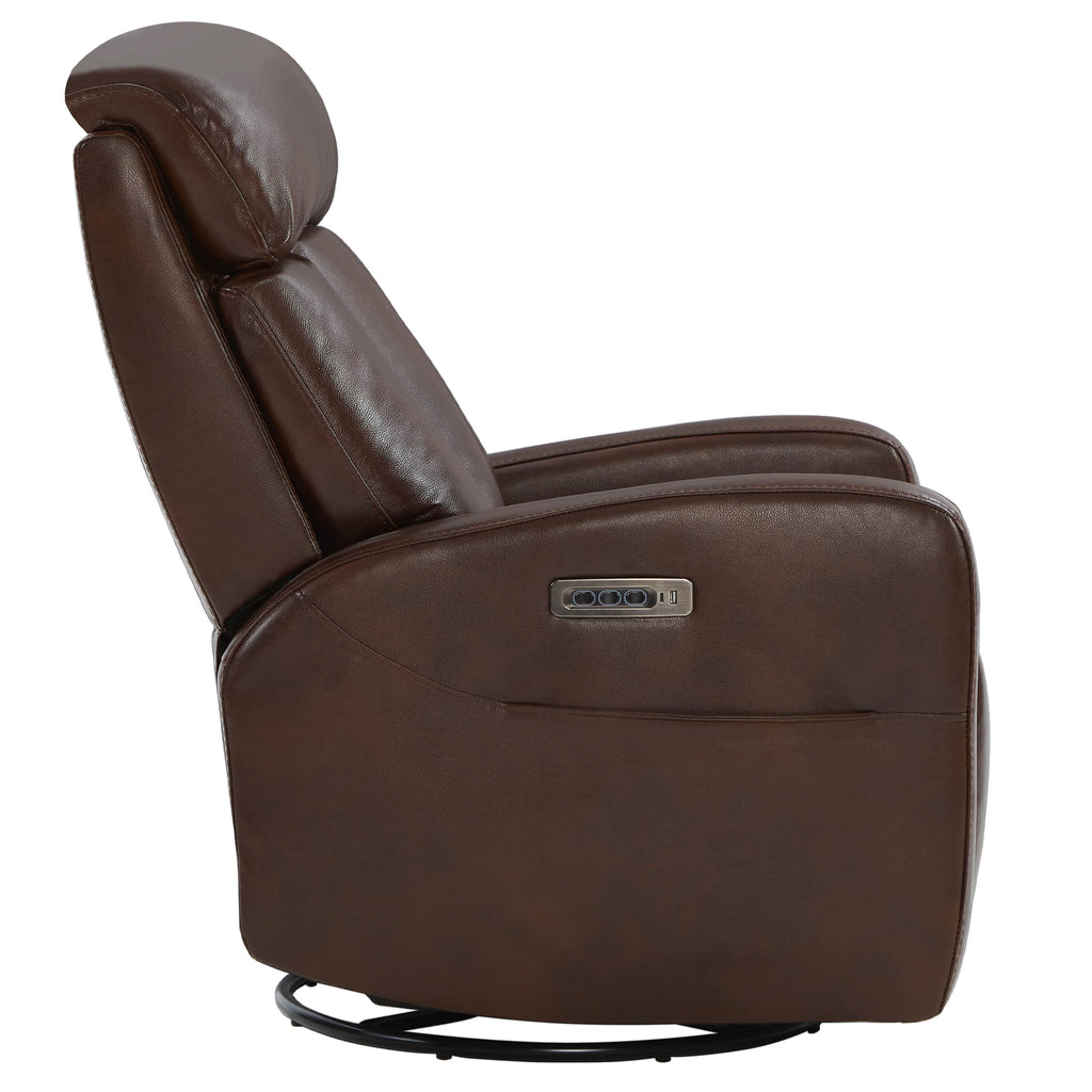 Maxwell Genuine Leather Swivel Glider Recliner with Power Lumbar&Headrest
