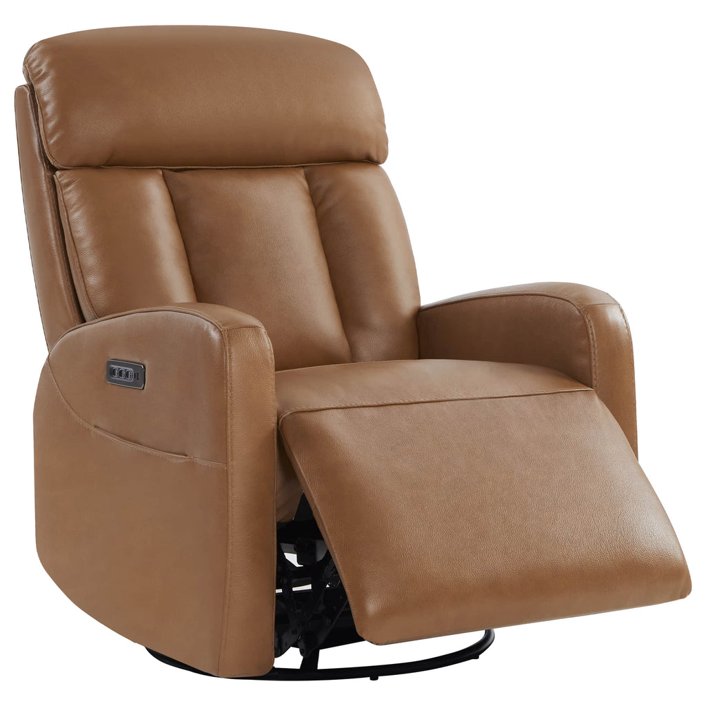 Maxwell Genuine Leather Swivel Glider Recliner with Power Lumbar&Headrest