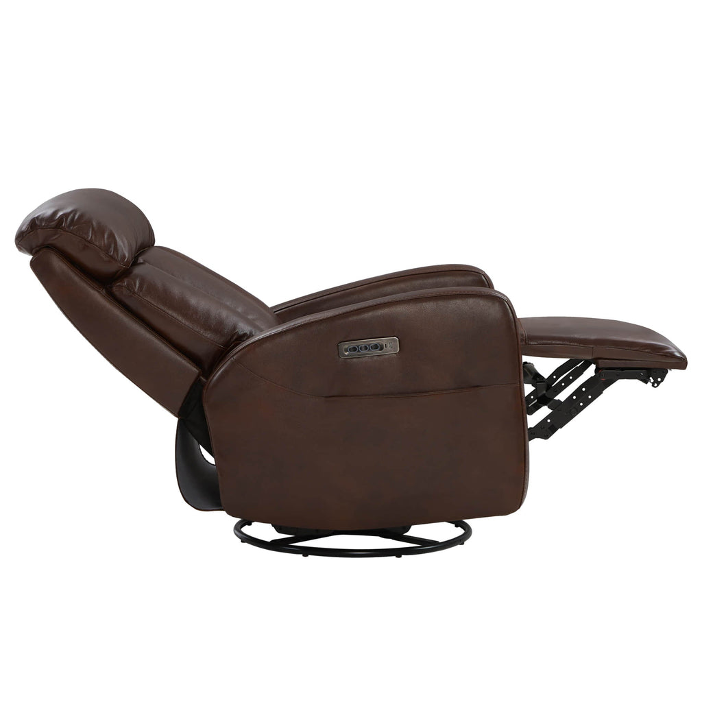 Maxwell Genuine Leather Swivel Glider Recliner with Power Lumbar&Headrest