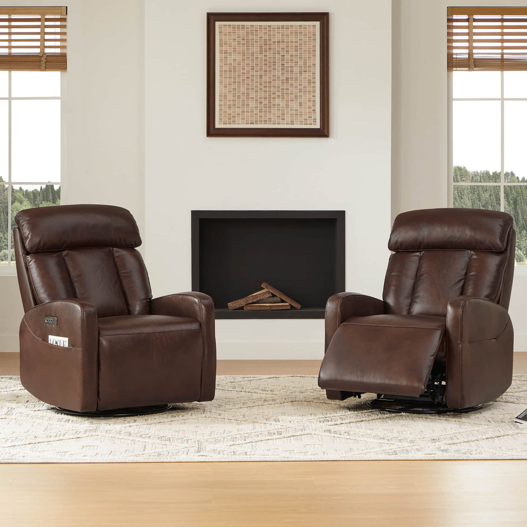 Maxwell Genuine Leather Swivel Glider Recliner with Power Lumbar&Headrest